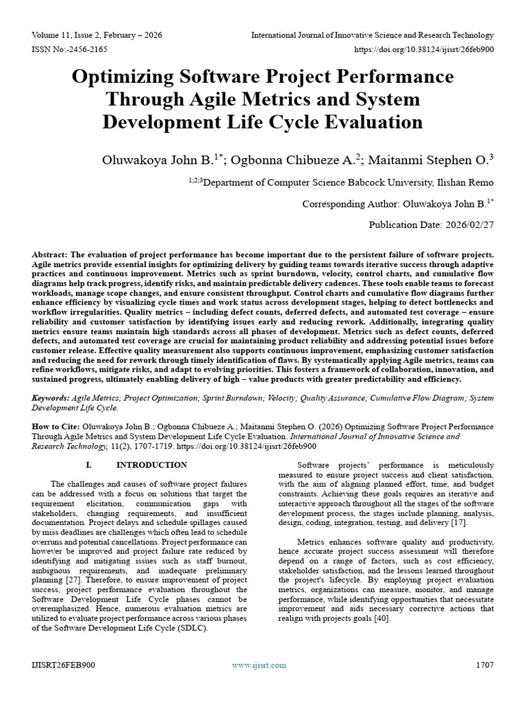 Optimizing Software Project Performance Through Agile Metrics and ...