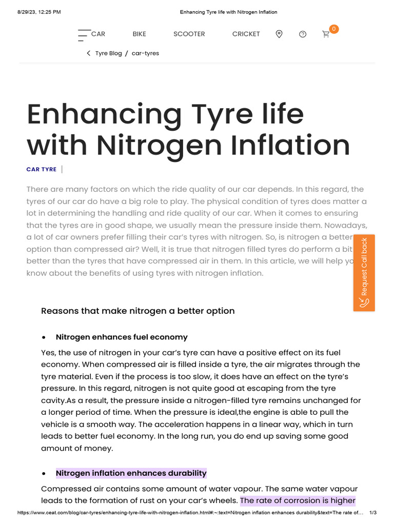 Enhancing Tyre Life With Nitrogen Inflation | PDF | Tire | Car