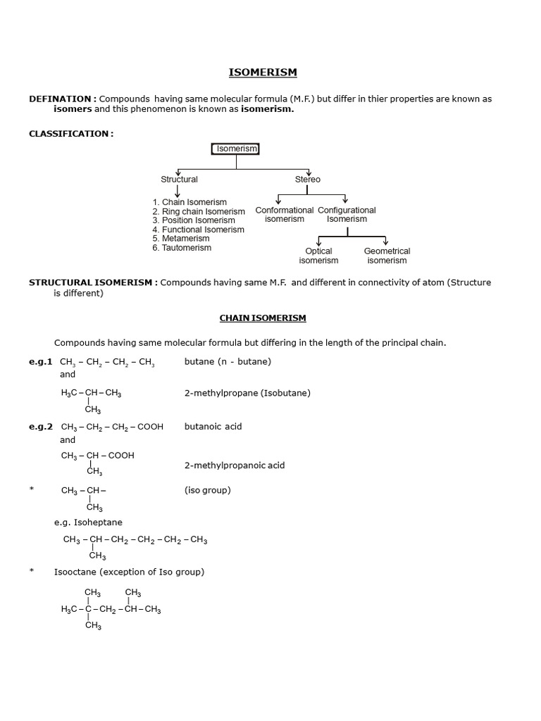Isomerism Theory Complete File | PDF | Isomer | Alkene