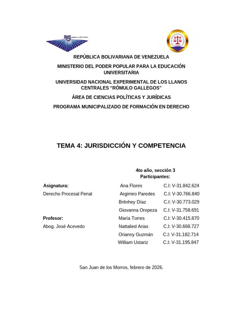 la jurisdiccion y competencia tema 4 derecho procesal penal, | PDF ...