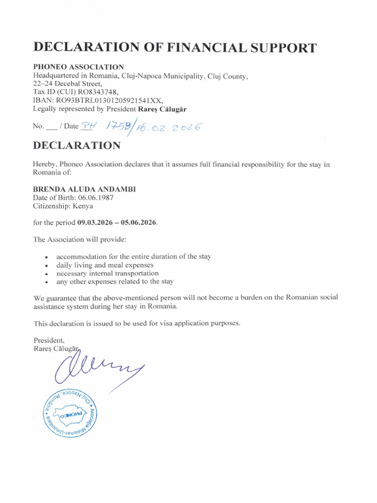 Declaration of Financial Suport | PDF