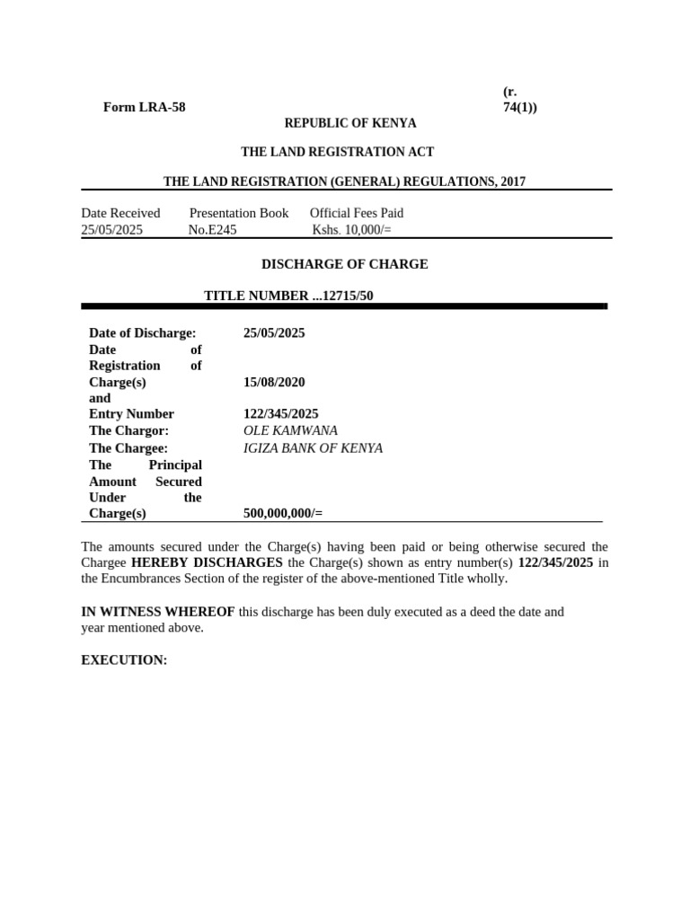 Discharge of Charge Draft | PDF | Signature | Property Law