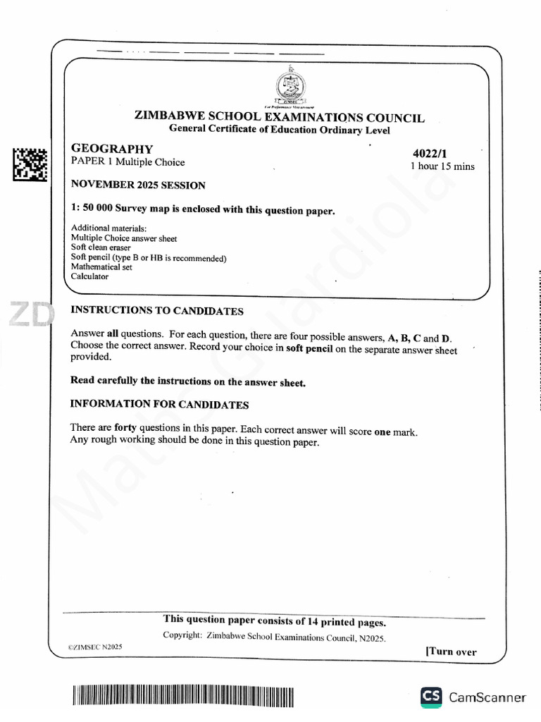 O Level Geography Paper 1 November 2025 - Copy 015439 | PDF