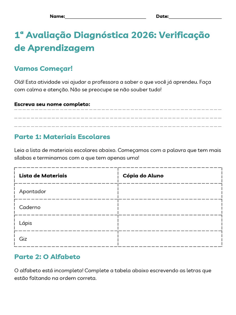 1 Avaliação Diagnostica 2026 | PDF