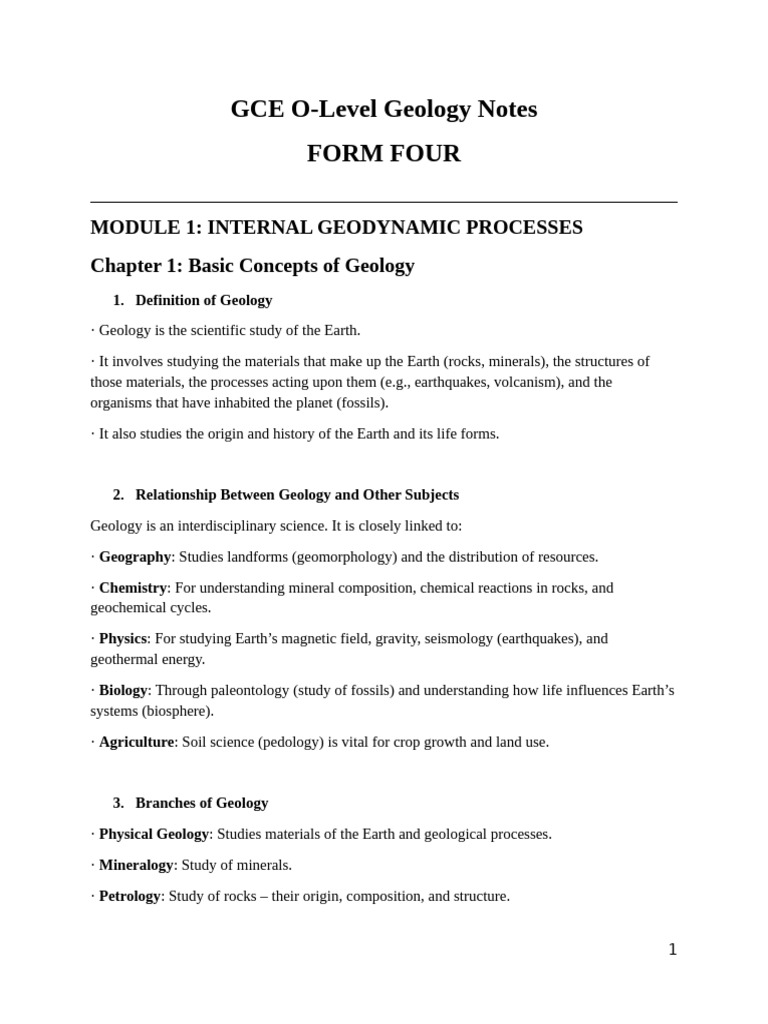 O Level Geology Notes | PDF | Magma | Igneous Rock