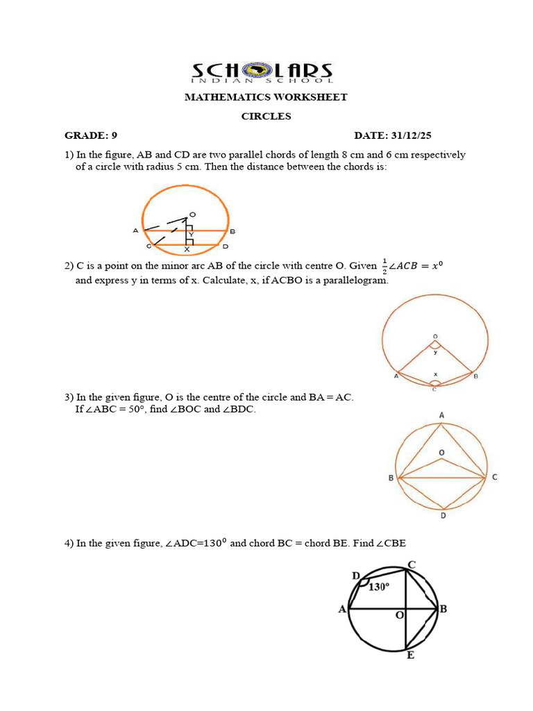 GXwafr HMW 1767165470 Grade 9 - Circles Worksheet | PDF | Circle | Angle