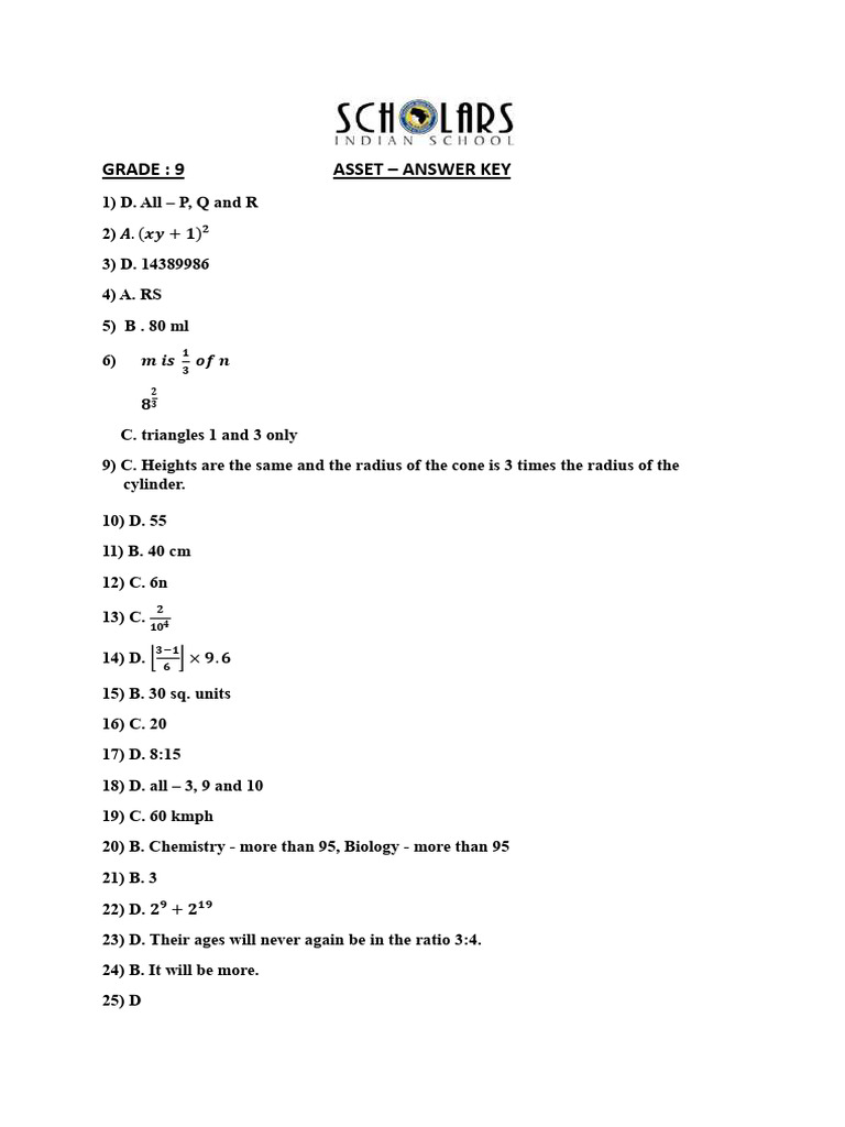 DFKZWT HMW 1768394896 Asset - Grade 9 Answer Key | PDF