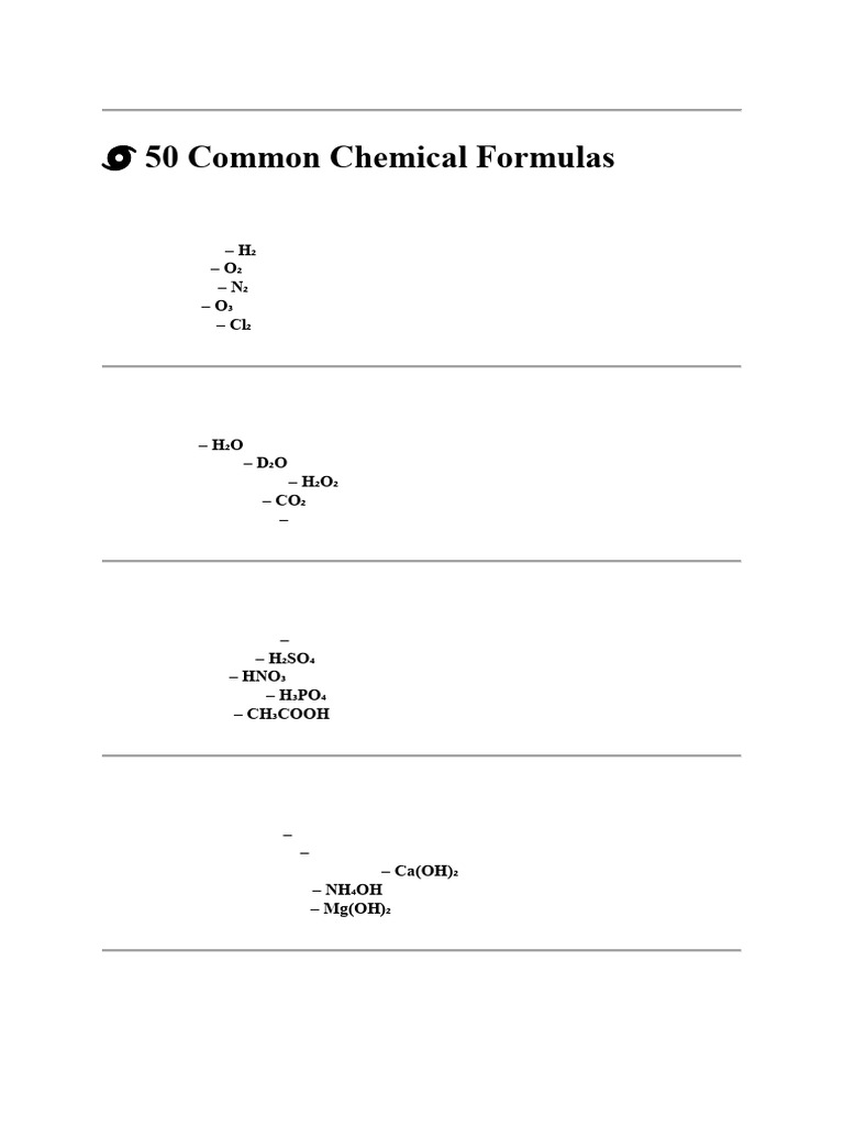 ? 50 Common Chemical Formulas | PDF
