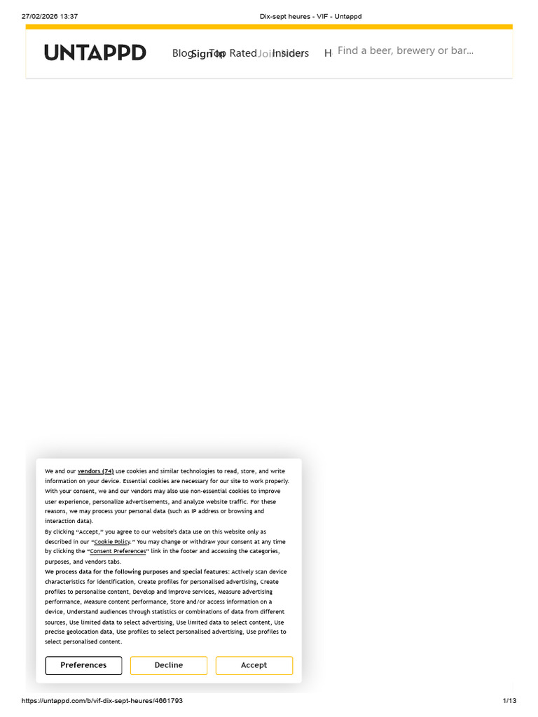 Dix-Sept Heures - VIF - Untappd | PDF | Http Cookie | Data