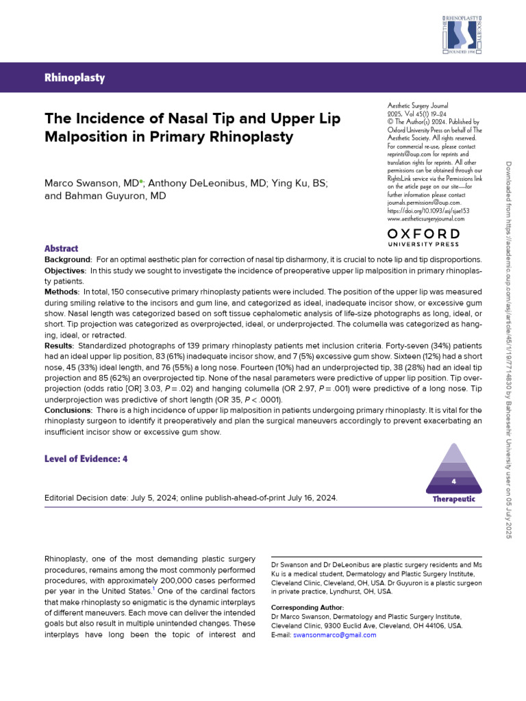 The Incidence of Nasal Tip and Upper Lip Malposition in Primary ...