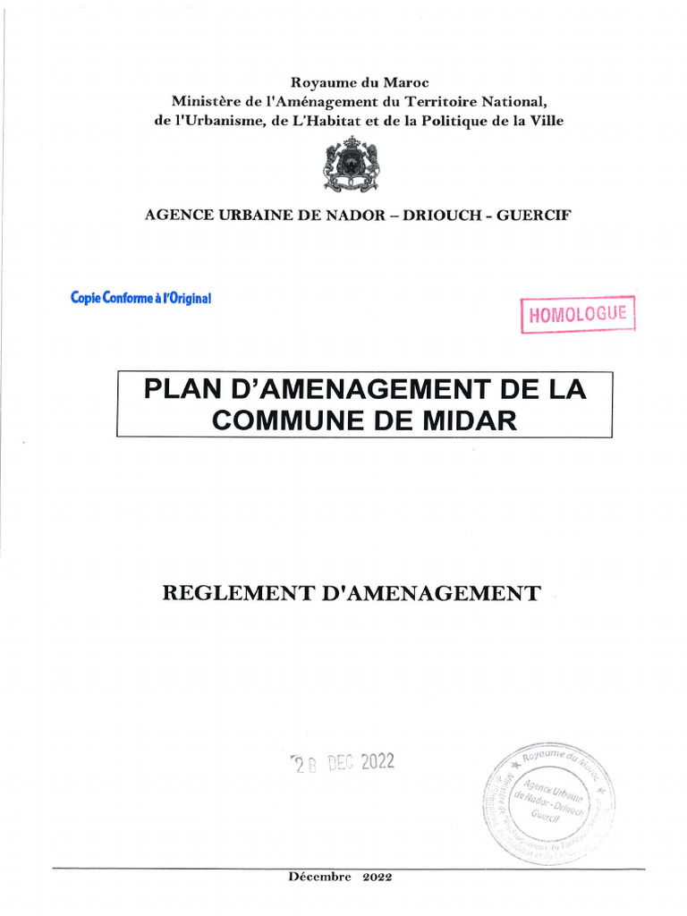 Reg Plan D Amenagement de La Commune de Midar | PDF | Utilisation des ...