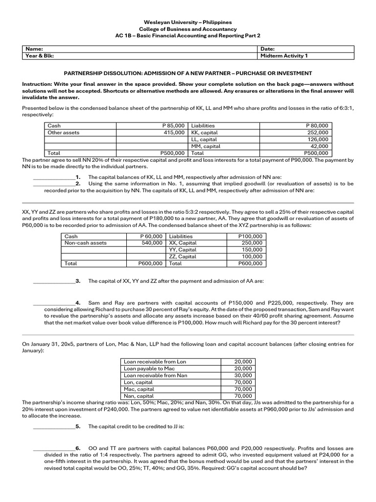 Midterm Activity | PDF | Equity (Finance) | Book Value