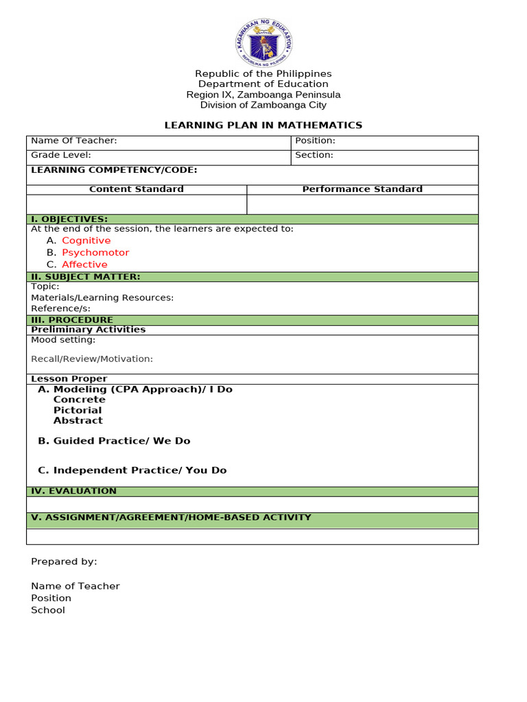 Cpa Template Lesson Plan in Math | PDF