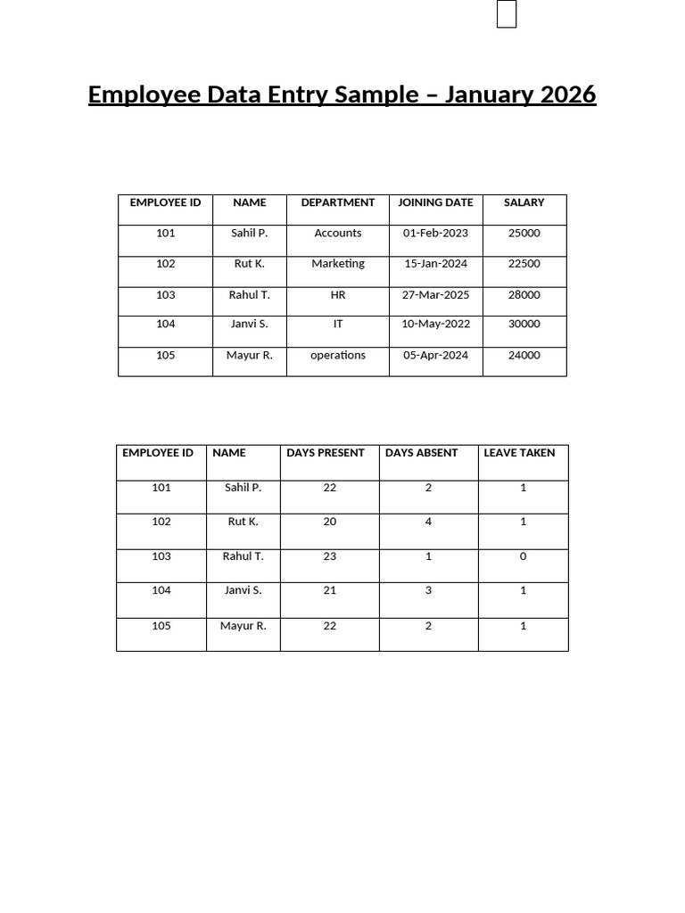 Sample Dataentry PDF | PDF