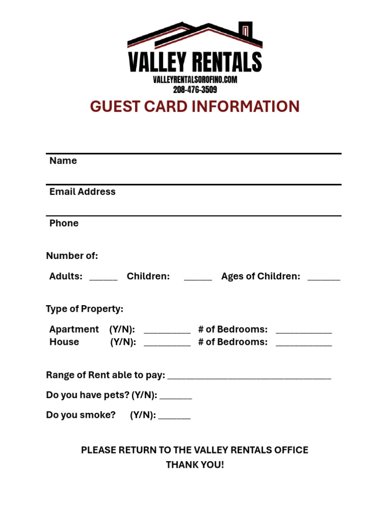Guest Card Information | PDF
