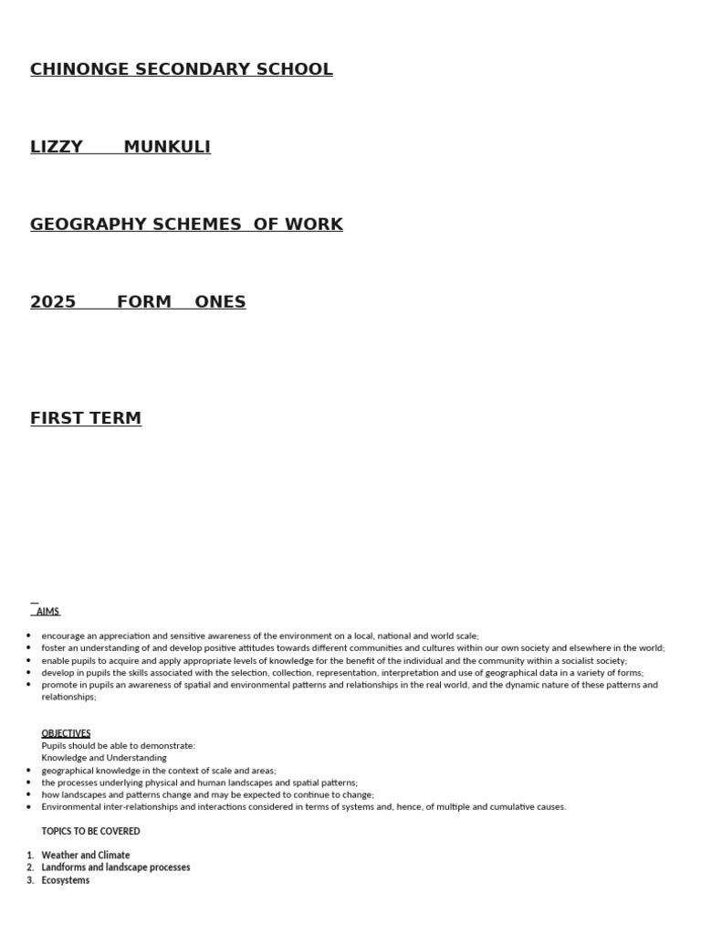 Form 2 T1 Geo Scheme 2024 030204 | PDF | Rock (Geology) | Climate