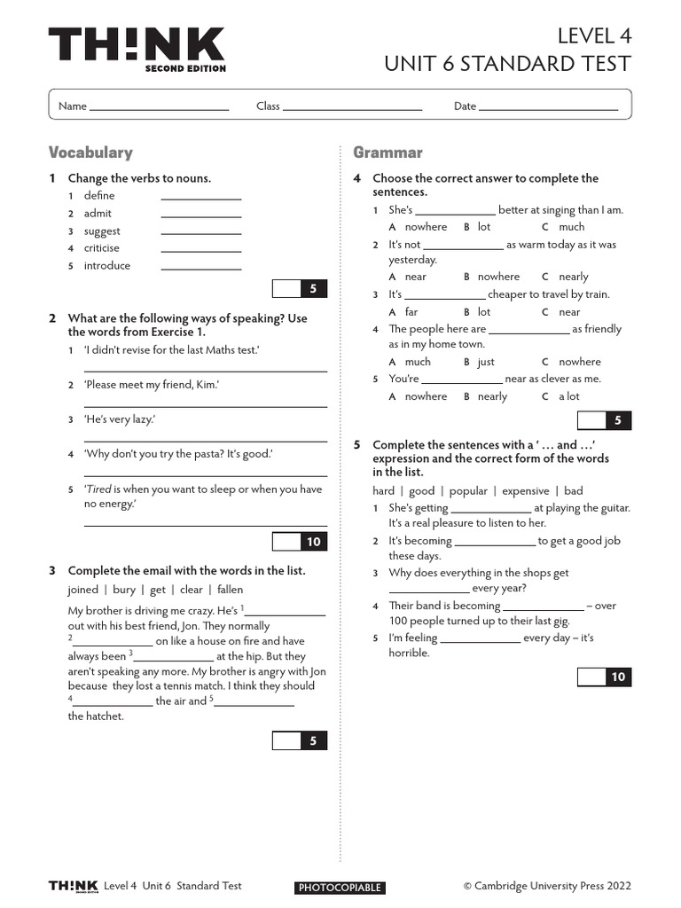 Thk2e BrE L4 Unit Test Standard 6 | PDF | Linguistic Typology | Linguistics