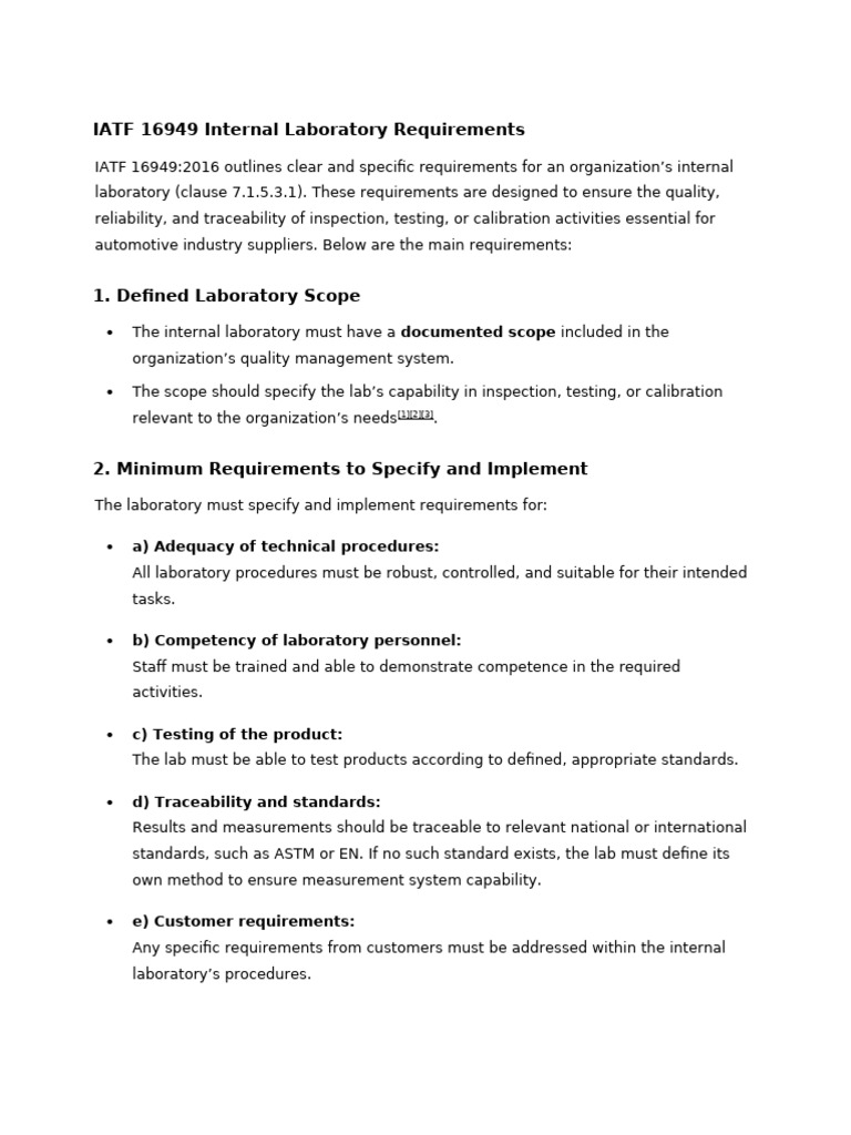 IATF 16949 Internal Laboratory Requirements | PDF | Calibration ...