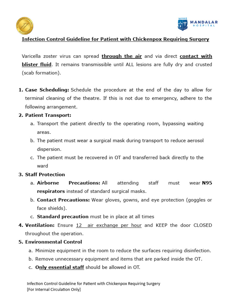 Infection Control Guideline For Patient With Chickenpox Requiring ...