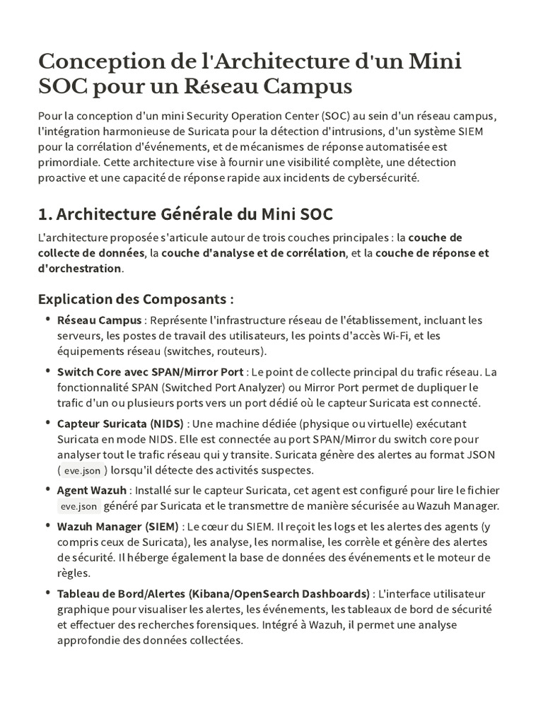 Conception de L Architecture D Un Mini SOC Pour Un R Seau Campus | PDF ...