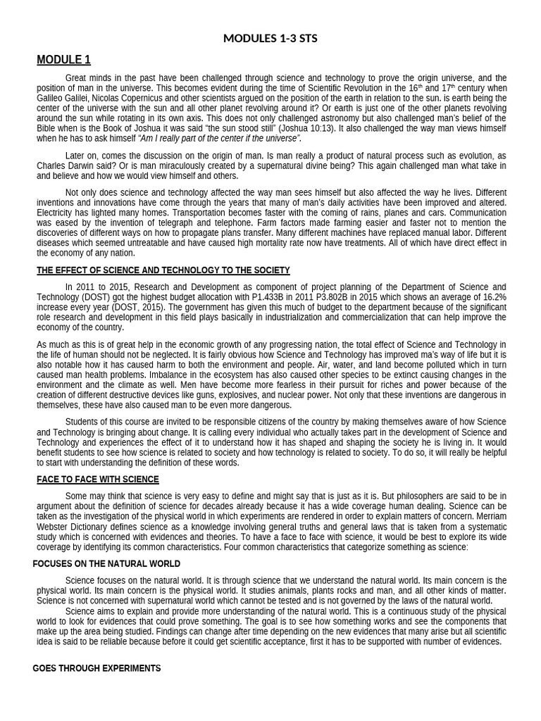 Sts Modules 1-3 Prelim | PDF | Science | Evidence