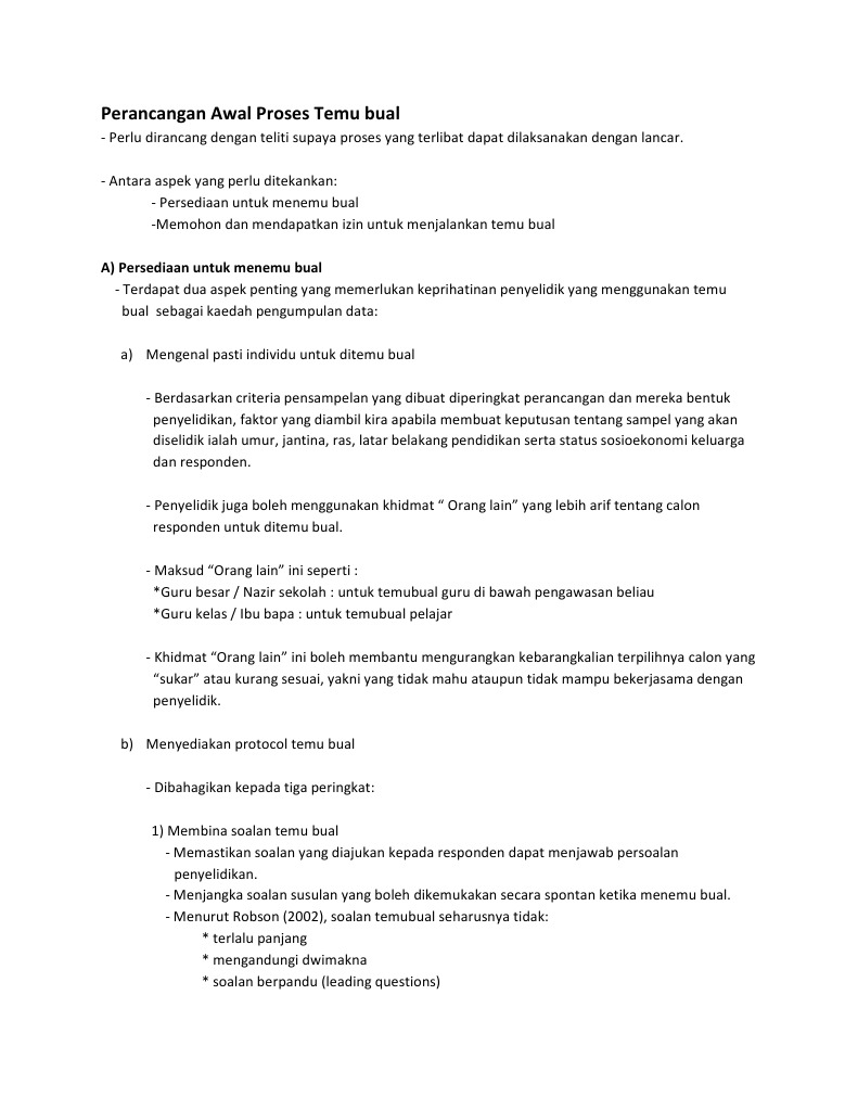 Perancangan Awal Proses Temu Bual Pdf