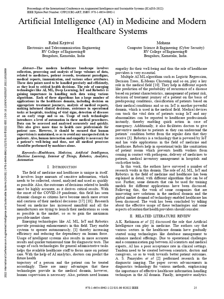 Artificial Intelligence AI in Medicine and Modern Healthcare Systems ...