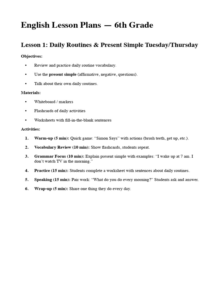 Lesson Plan 6th 1 | PDF
