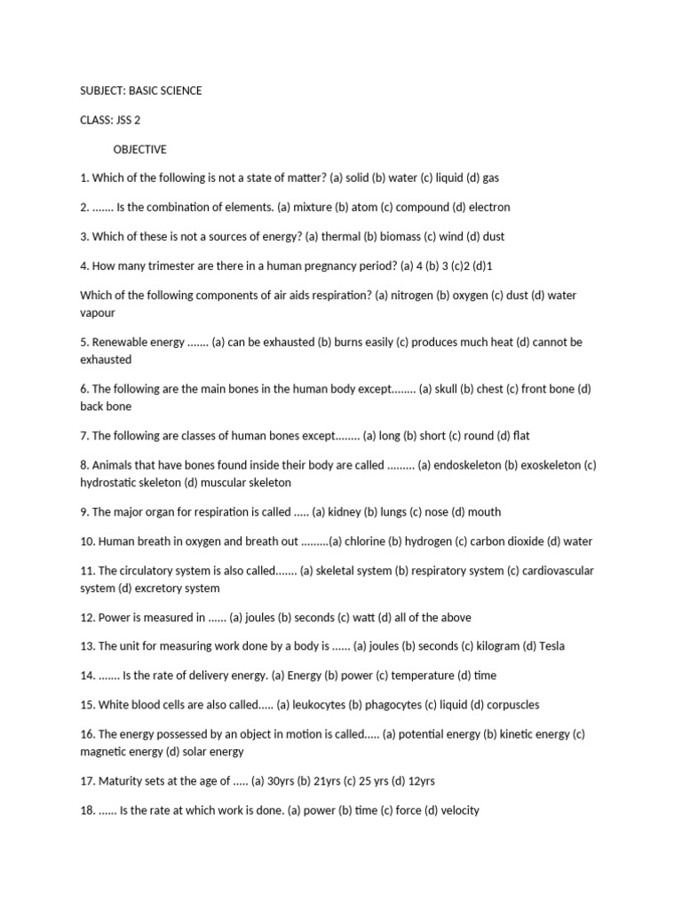 Subject Basic Science Js2 | PDF | Melting Point | Boiling