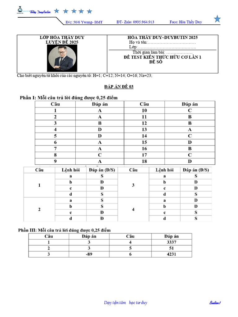 Đề Test 03 04 Form Mới Dap An | PDF