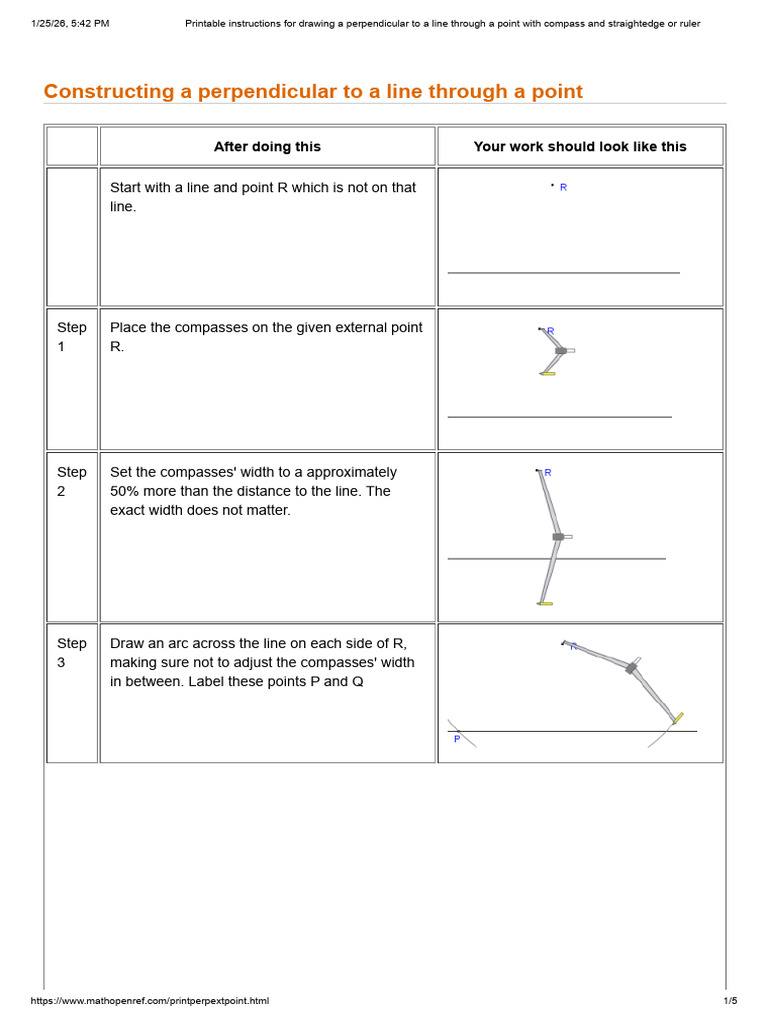 Printable Instructions For Drawing A Perpendicular To A Line Through A ...