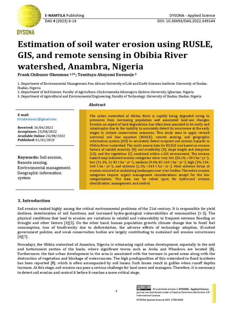 Estimation of Soil Water Erosion Using RUSLE GIS and Remote Sensing in ...
