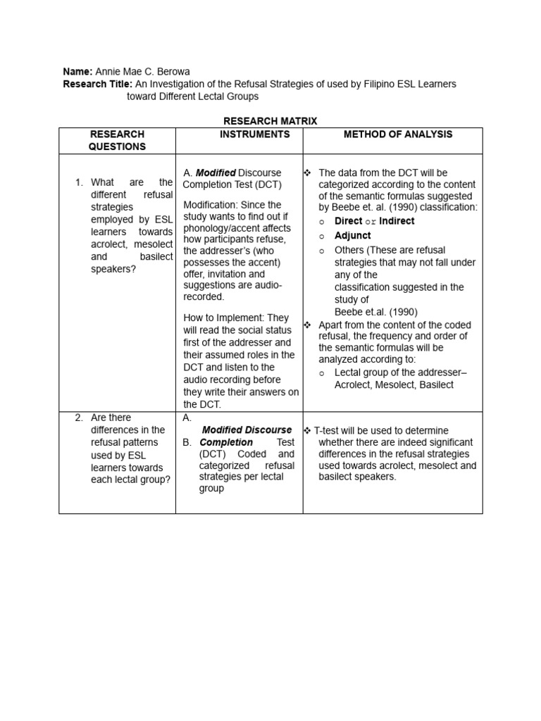 Sample Research Matrix | PDF | Methodology | Linguistics