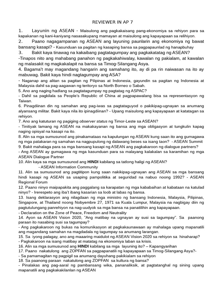 Reviewer in AP 7 4th Quarter | PDF