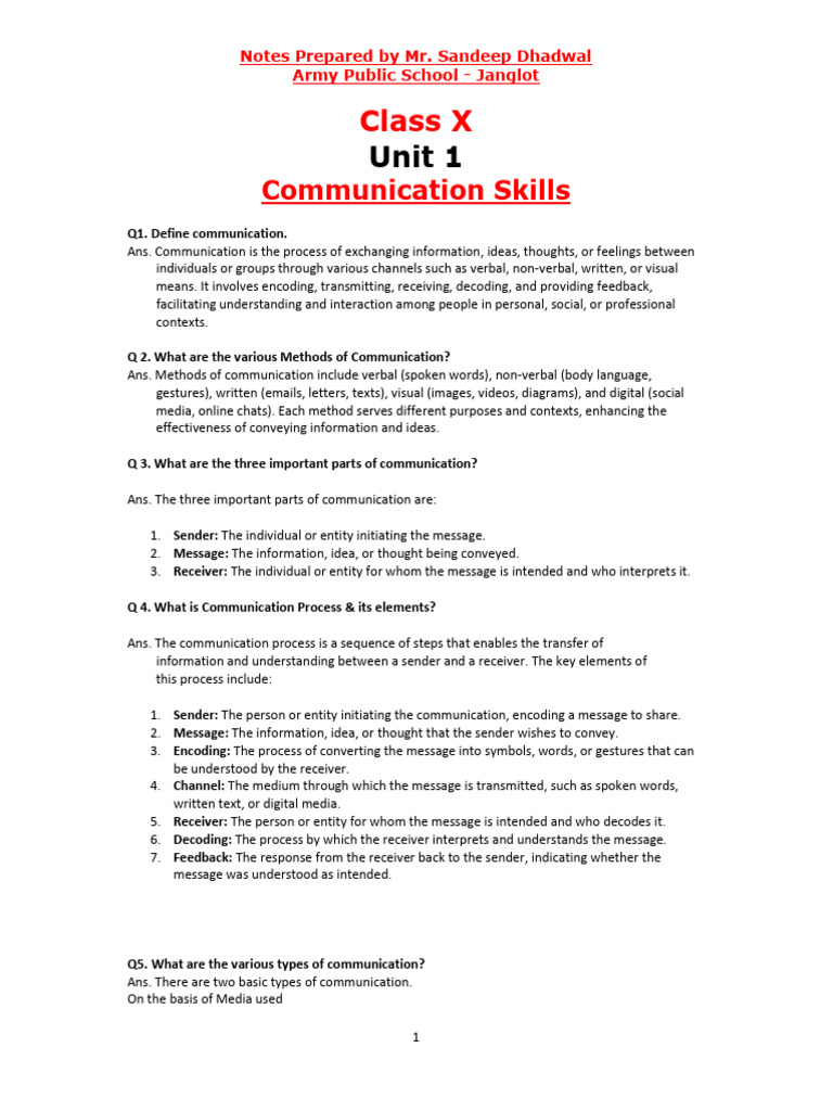 Unit 1 Communication Skills Complete Notes | PDF | Communication ...