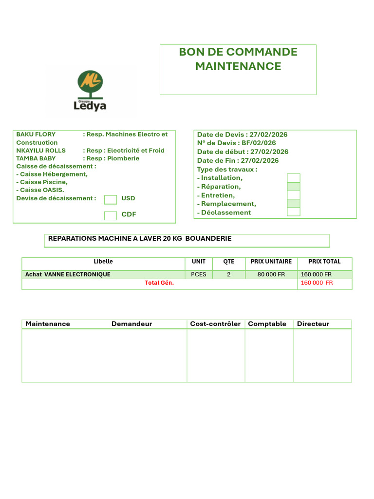 Bon de Commande Maintenance World | PDF