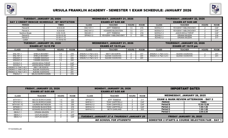 2026 JAN Exam Schedule | PDF