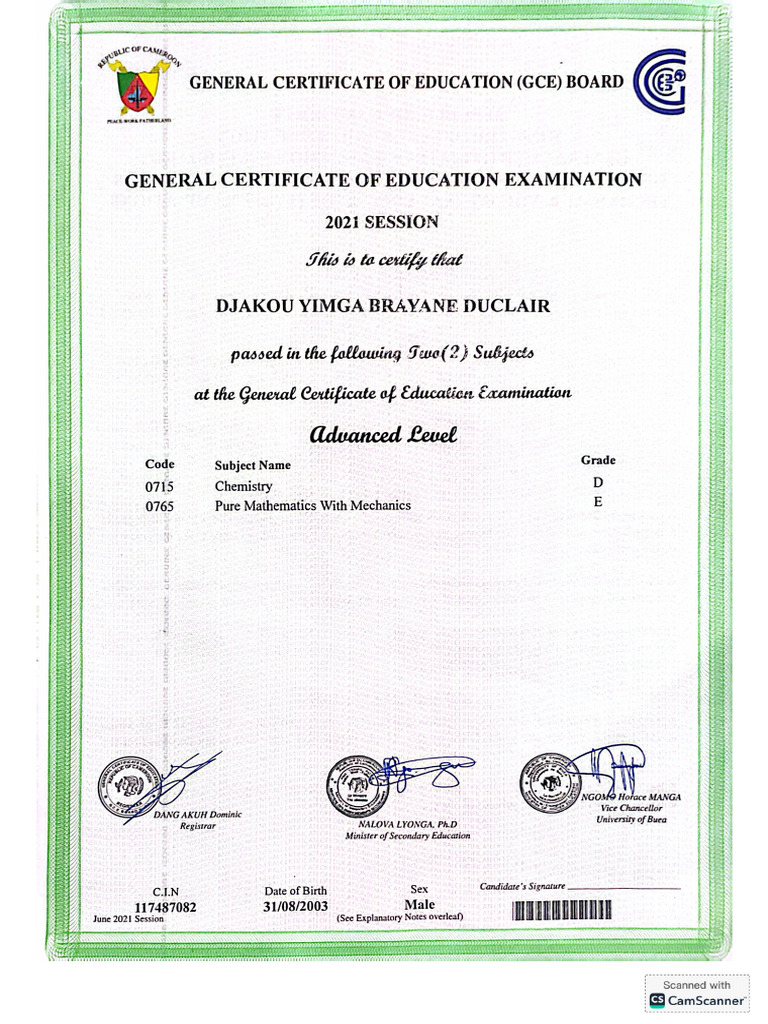 Gce Advanced Level Certificat | PDF
