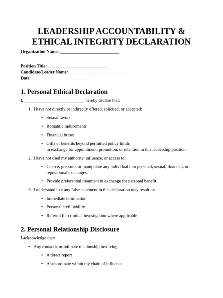 Leadership Accountability & Ethical Integrity Declaration | PDF ...