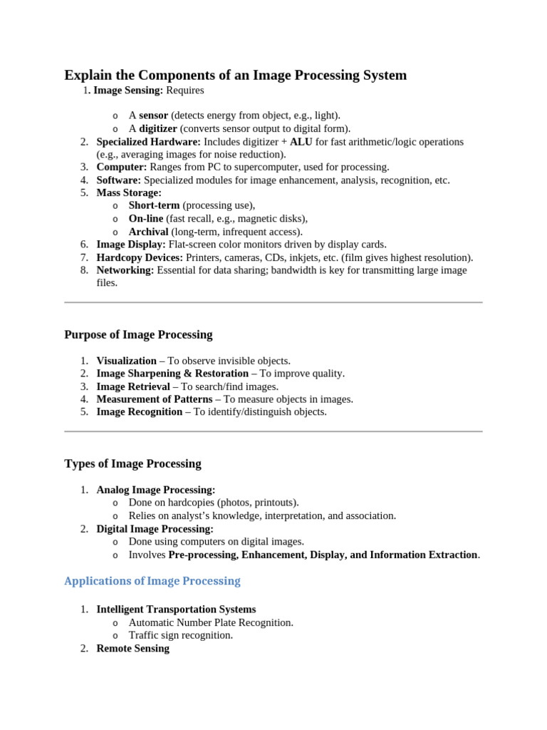 Explain The Components of An Image Processing System | PDF | Medical ...