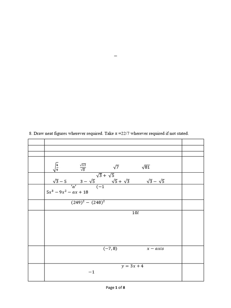 9 Mathematics A1 Annual Exam 2024 25 | PDF | Cost Of Living | Circle