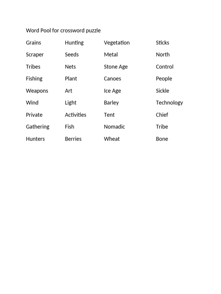 Word Pool For Crossword Puzzle | PDF