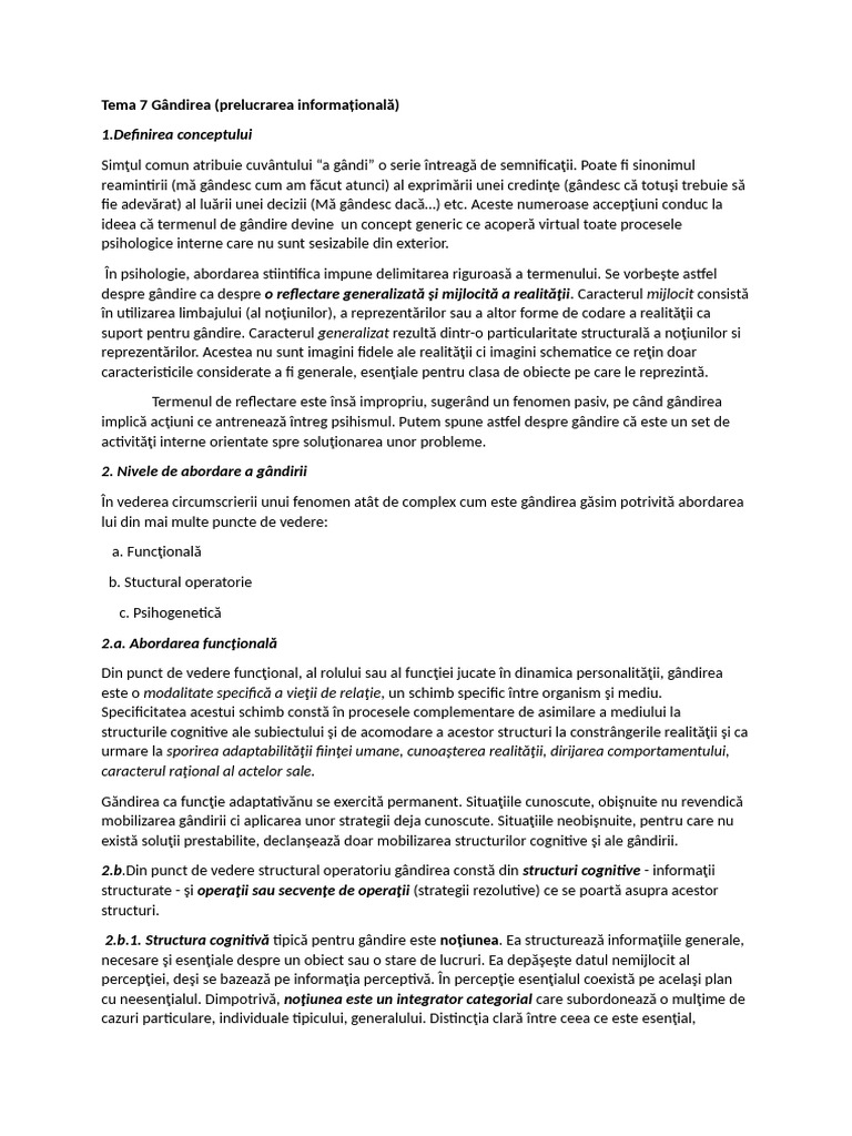 Tema 7 Gândirea | PDF