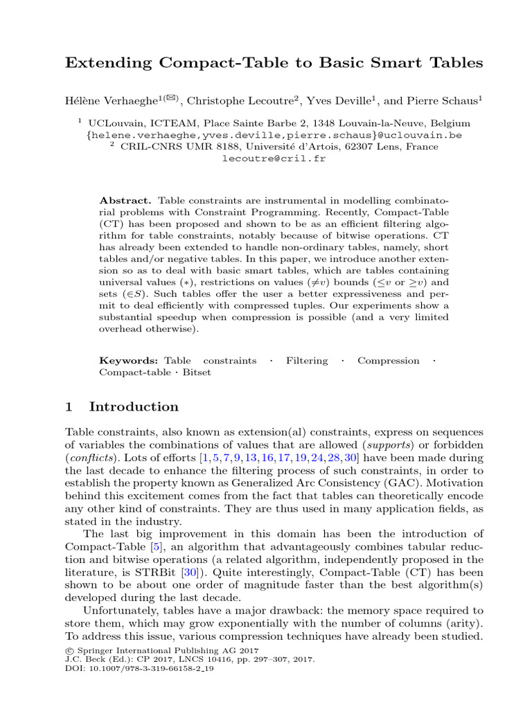Extending Compact-Table To Basic Smart Tables2017 | PDF | Computer ...
