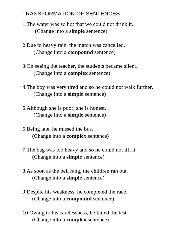 Transformation of Sentences | PDF