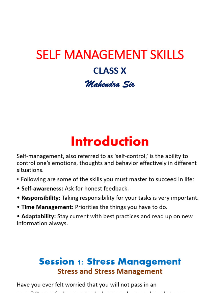 Self Management Skills | PDF | Stress Management | Stress (Biology)