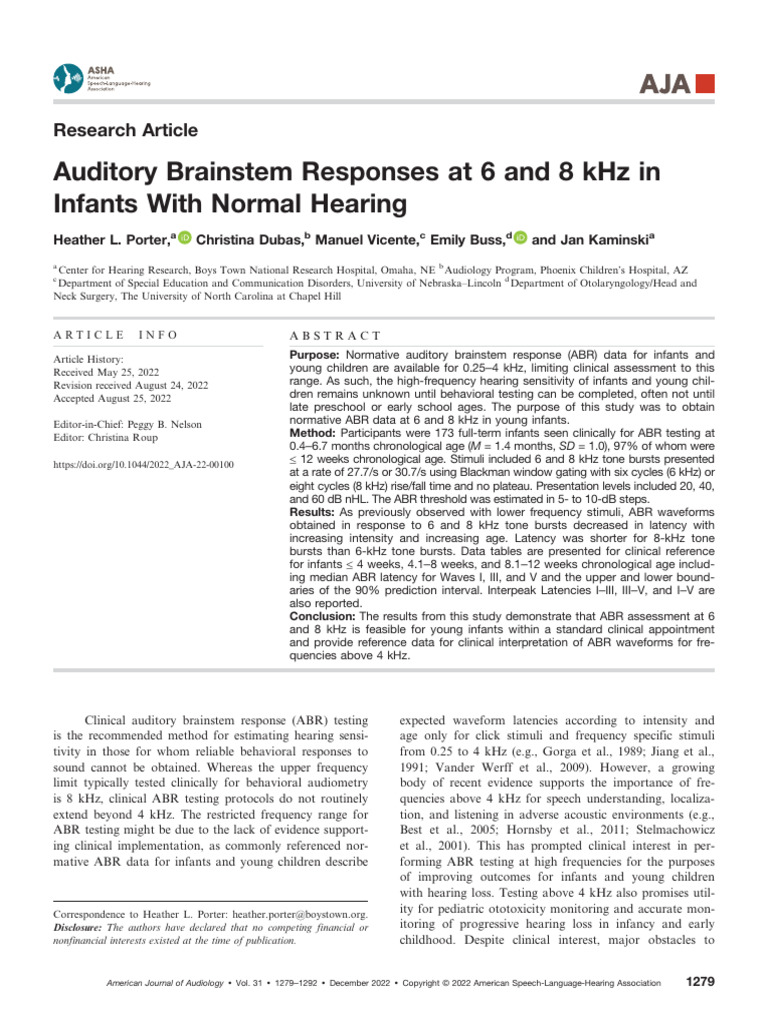 Porter 2022 Auditory Brainstem Responses at 6 and 8 KHZ in Infants With ...