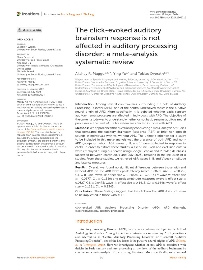 Maggu 2024 The Click Evoked Auditory Brainstem Response Is Not Affected ...