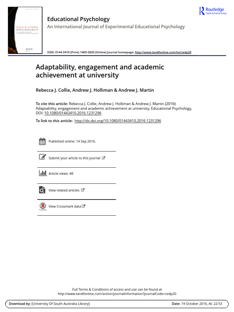 Adaptability, Engagement and Academic Achievement at University | PDF ...