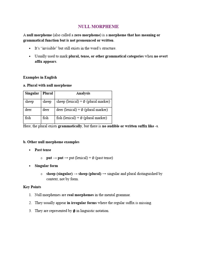 Null Morpheme | PDF